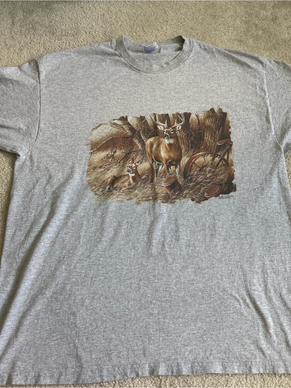 Vintage Whitetail Deer Graphic Tee Gray 90s Cabin Wildlife Hunt Country XL